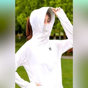 WOMEN RASH GUARD SUN PROTECTION JACKET SUN SHADE HOODIE ZIPPER
